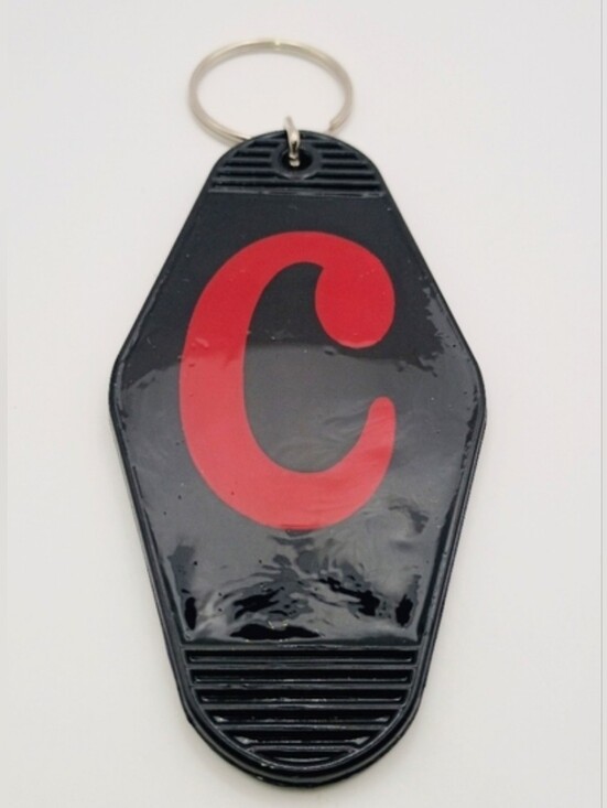 Handmade Accessories - Motel Keychain Custom Retro Styled Black And Red Letter C Initial Keyring Tag
